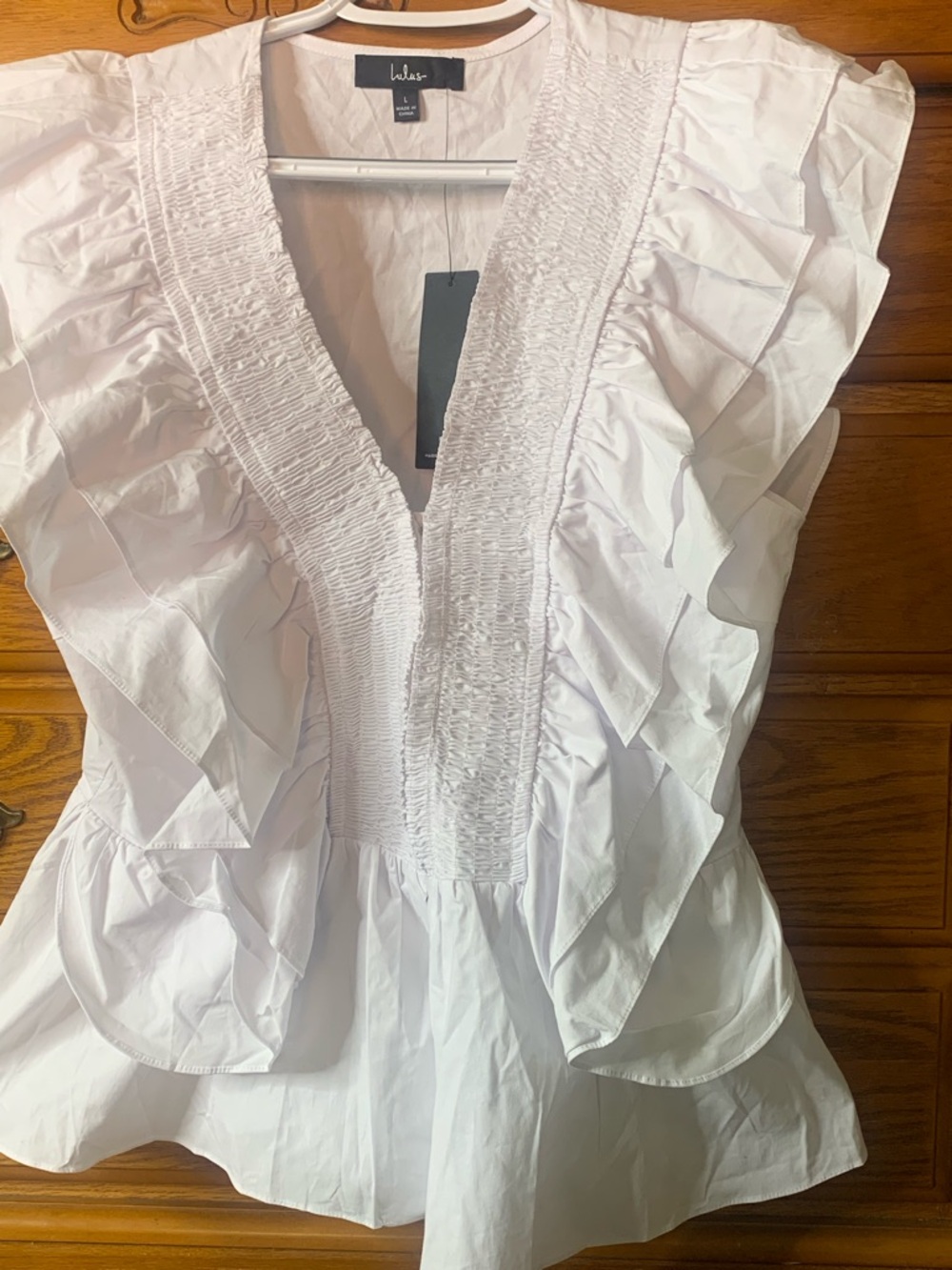 Lulu's White Ruffled V-Neck Blouse - Picture 9 of 13